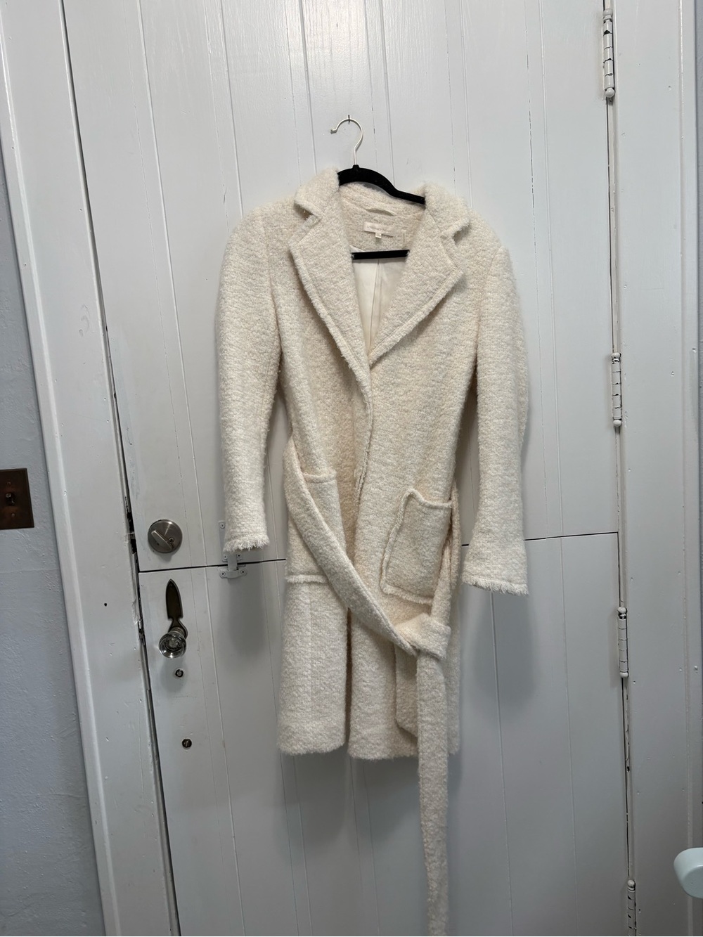 LoveShackFancy Cream Bouclé Belted Trench Coat